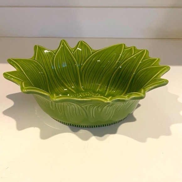 Vtg Small Appolia Stoneware Green Sunflower Pattern Oval Dish Made in France - Picture 1 of 10